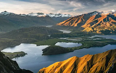 山脉，风景，雪山，湖泊，日落，水，自然，雪，新西兰，电脑壁纸，4K壁纸
