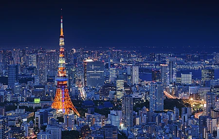 城市，东京，东京塔，城市景观，夜景，电脑壁纸，4K壁纸