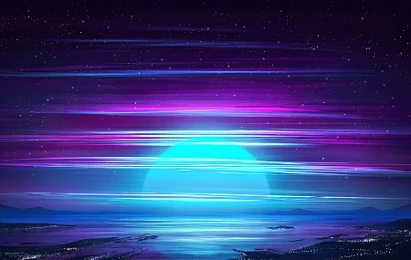 午夜 太阳 AI艺术 海洋 天空 星星 电影 沙漠 混搭 青色 紫色 