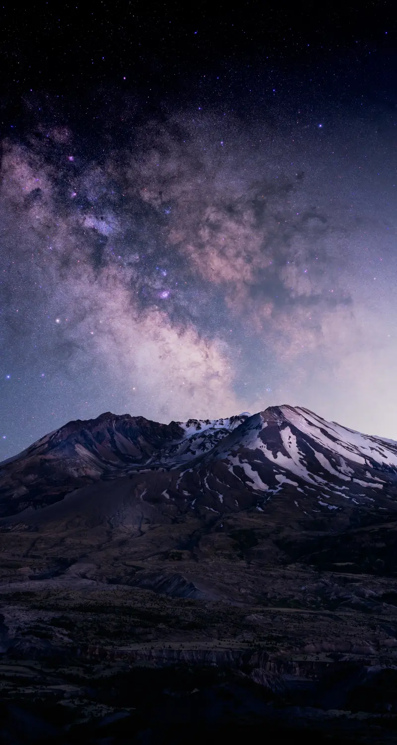 摄影 自然 夜晚 夜景 风景 山峰 星星 银河系 雪 火山 4壁纸