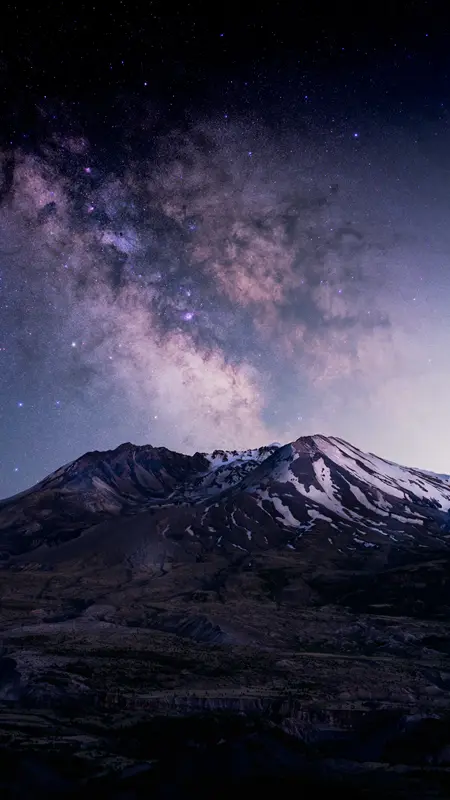 摄影 自然 夜晚 夜景 风景 山峰 星星 银河系 雪 火山 手机壁纸 4K壁纸