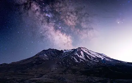 摄影 自然 夜晚 夜景 风景 山峰 星星 银河系 雪 火山 4壁纸