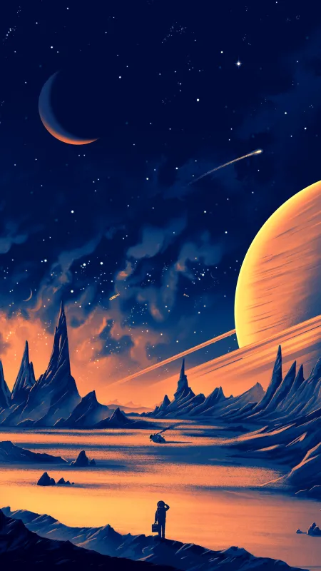 风景 AI艺术 空间 行星 星星 岩石 夜晚 4壁纸