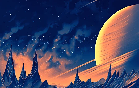 风景 AI艺术 空间 行星 星星 岩石 夜晚 4壁纸