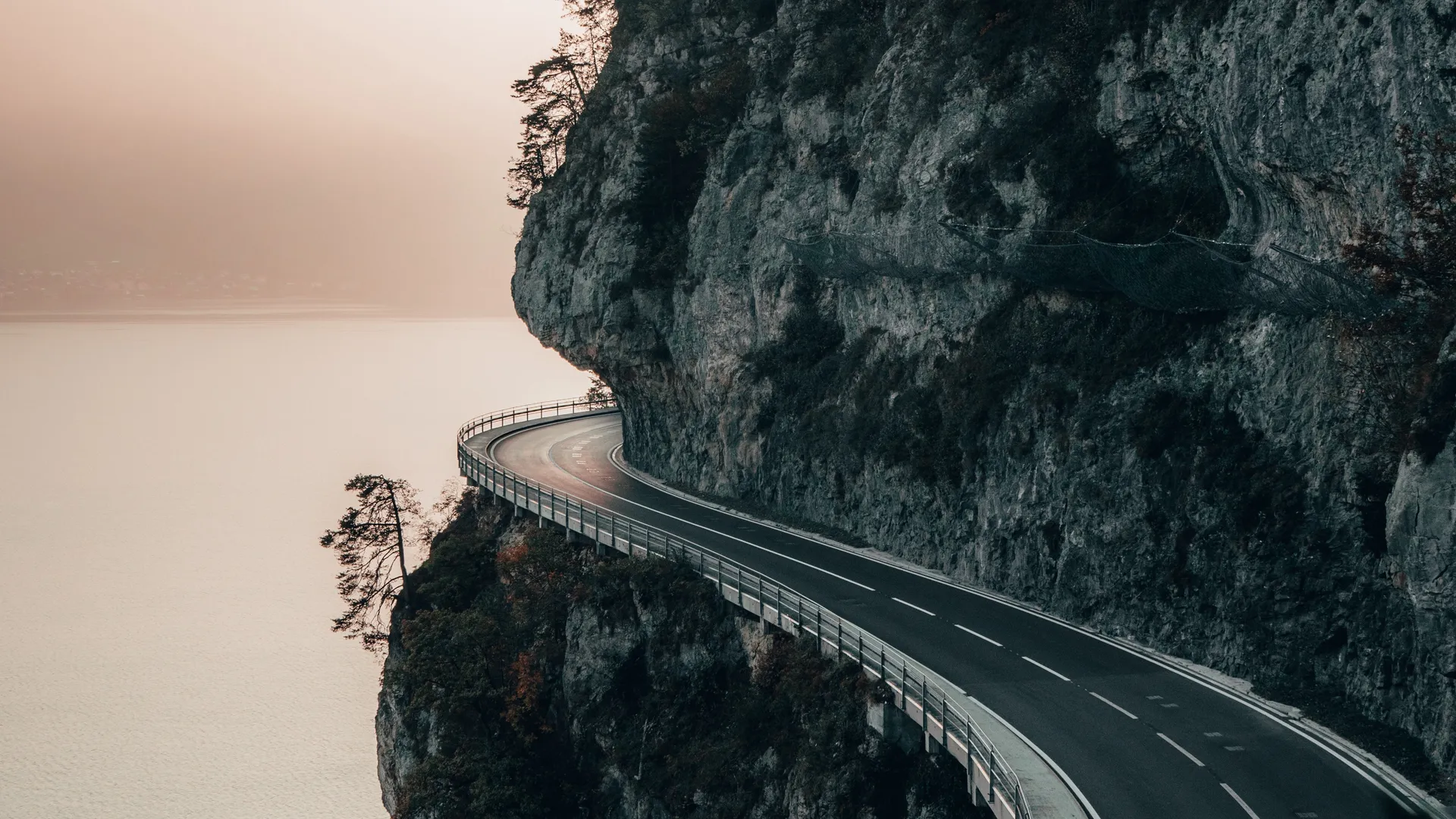 风景 自然 道路 山脉 悬崖 海洋 瑞士  电脑壁纸 4K壁纸