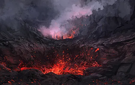 AI艺术 熔岩 火山 喷发 