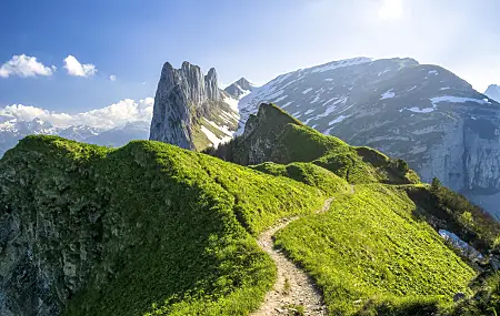 自然 山脉 瑞士 阿尔卑斯山 路径 阳光 