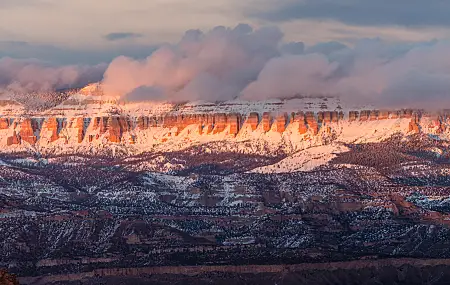 风景 自然 雪 云 日落 峡谷 布莱斯峡谷国家公园 夕阳辉光