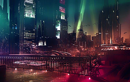 网络 科幻 AI艺术 概念艺术 赛博朋克 未来主义 奇幻艺术 扇形艺术 宇宙飞船 城市景观 未来城市 日落 霓虹灯 银翼杀手 