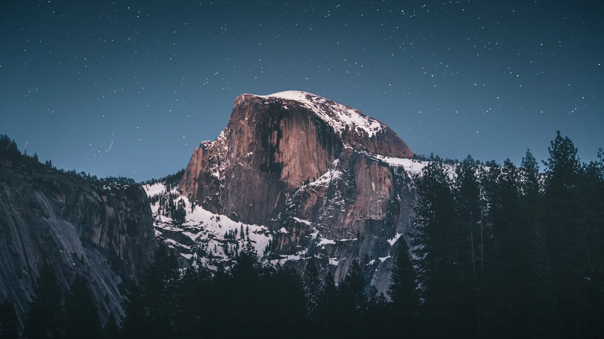 山景 森林 基本操作系统 夜晚 雪山 山脉 星星 