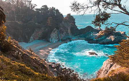 自然 水 海 岩石 树木 蓝色 风景 大苏尔 绿松石 朱莉娅·菲弗·伯恩斯 加利福尼亚州 