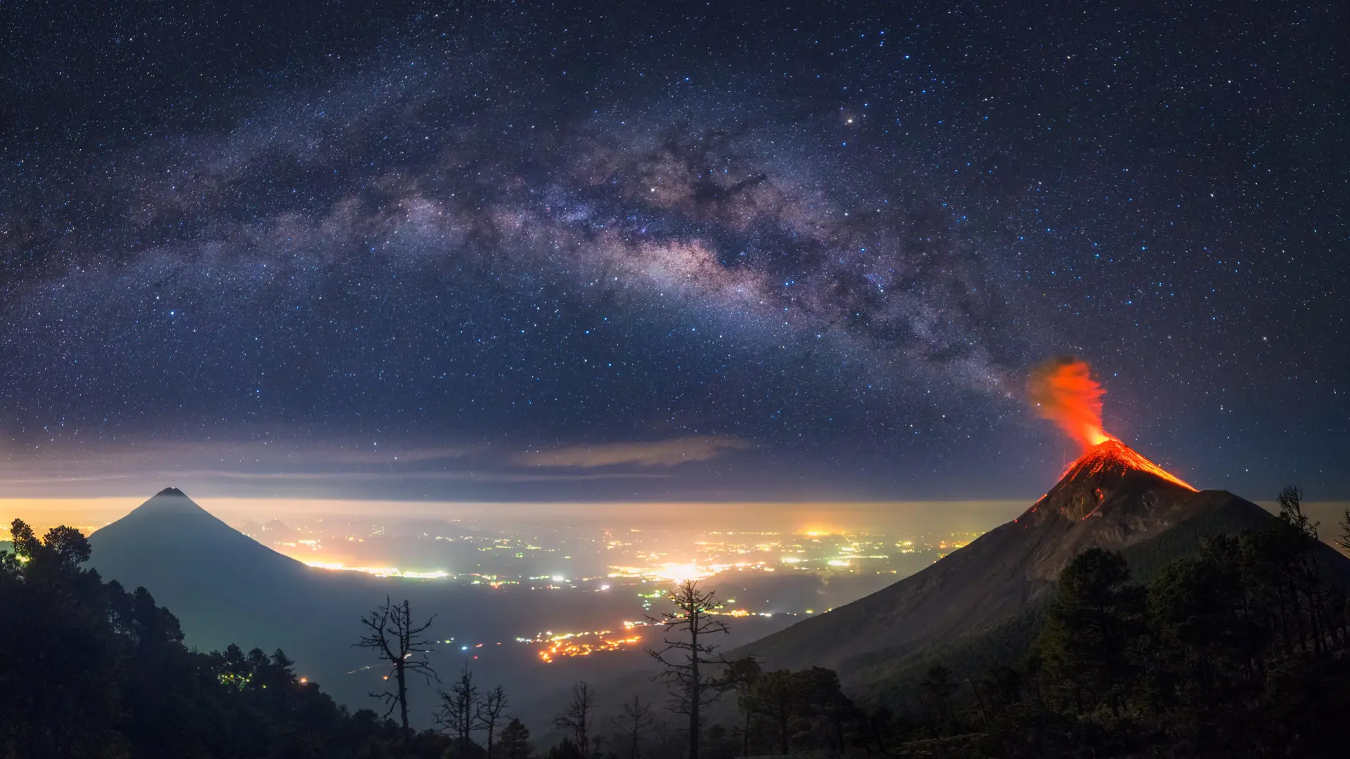 火山喷发 危地马拉 银河系 风景 