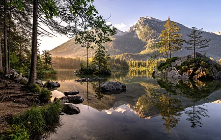 自然 夏天 树 水 山 湖 