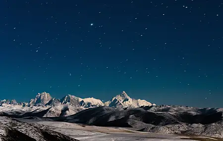 风景 星星 雪 山脉 繁星之夜 自然 