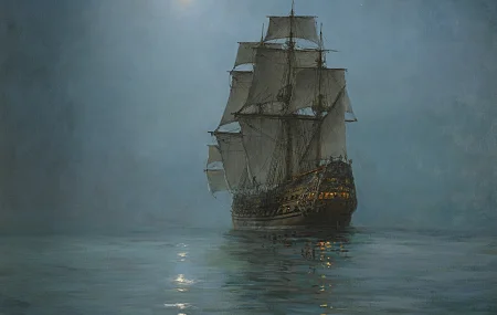 蒙塔古·道森 油画 船 帆船 水 月亮 