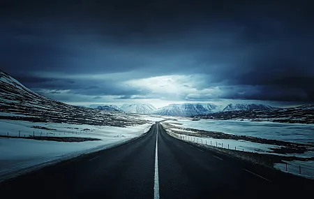 路 雪 山 风景 冰岛 蓝色 平原 栅栏 雪山 阴天 长路 北欧风景 