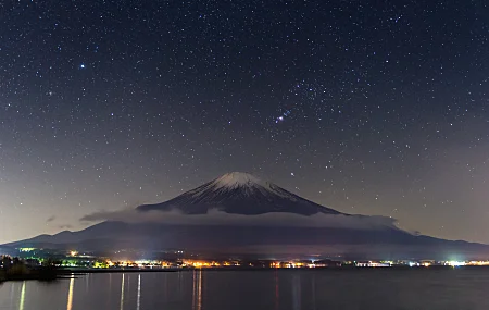 山脉 火山 星星 天空 风景 亚洲 富士山 夜晚 