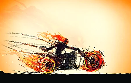 幽灵骑士 骷髅 火 摩托车 米色背景 漫威漫画  电脑壁纸 4K壁纸