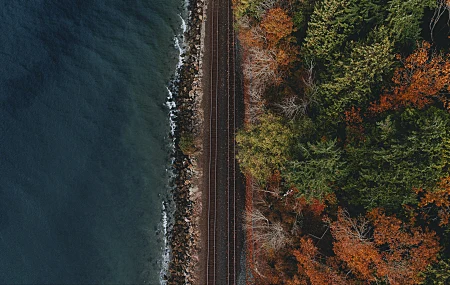 铁路 自然 海景 树木 石头 鸟瞰  电脑壁纸 4K壁纸