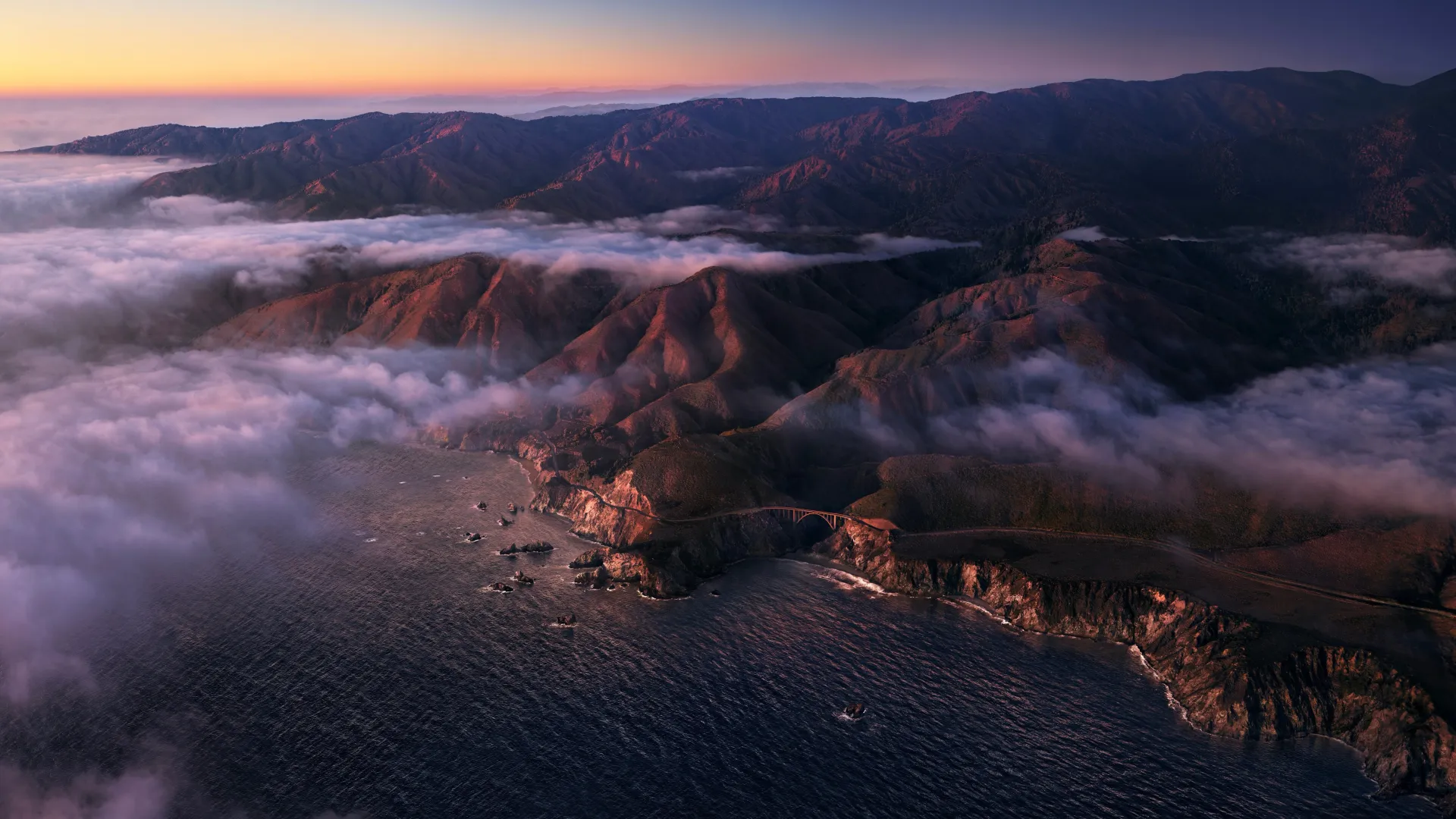 大苏尔 水 海 风景 山 岩石 自然 云 鸟瞰 天空 海岸  电脑壁纸 4K壁纸