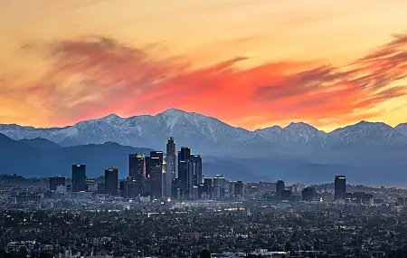 风景 城市 城市景观 洛杉矶 摄影 日出 山脉 烟雾 电脑壁纸 4K壁纸