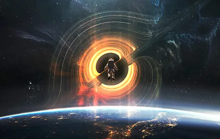 宇航员 AI艺术 图片 插图 空间艺术 伽利 行星 黑洞 地球  电脑壁纸 4K壁纸