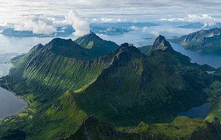 挪威  山脉 风景 峡湾 自然 海洋 天空 云  电脑壁纸 4K壁纸