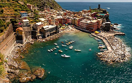 意大利 海岸 景观 建筑 海洋 船 码头 电脑壁纸 4K壁纸