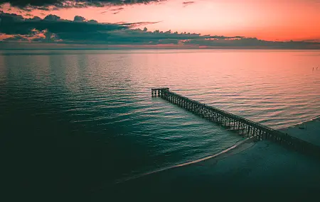 自然 水域 海滩 日落 码头 鸟瞰 风景  电脑壁纸 4K壁纸