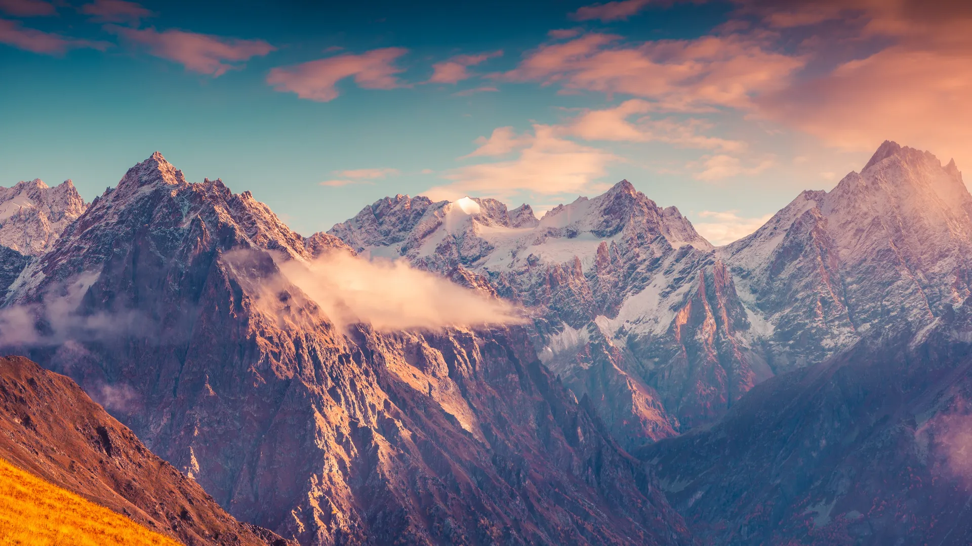 山 天空 丘陵 风景 自然 早晨 日落 草 云 雪 电脑壁纸 4K壁纸