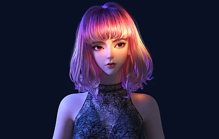 粉红色的头发 亚洲 动漫女孩 AI艺术 简单的背景 电脑壁纸 4K壁纸