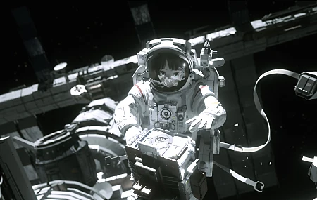 宇航员 新奇 宇宙 宇航服 空间站 动漫女孩  电脑壁纸 4K壁纸