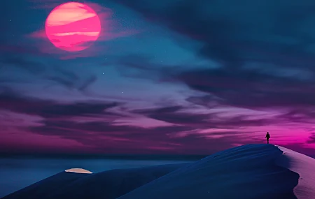 紫色天空 日落 风景 沙漠 云 AI艺术 太阳  电脑壁纸 4K壁纸