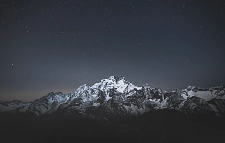 风景 山脉 自然 夜晚 星星 雪帽  电脑壁纸 4K壁纸