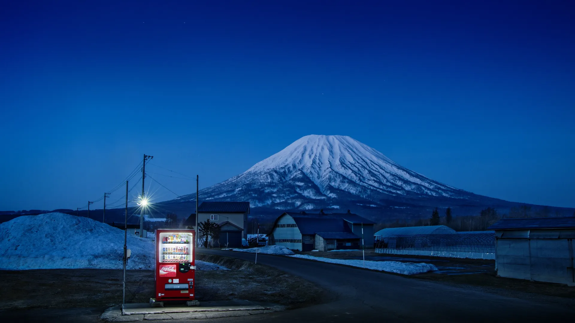 大桥英治 富士山 自动售货机 风景 夜间  电脑壁纸 4K壁纸