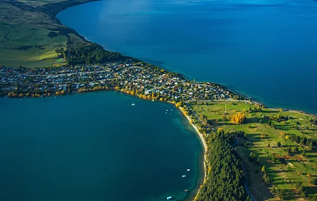 城市景观 新西兰 昆斯敦 水 田野 树木 鸟瞰 电脑壁纸 8K壁纸