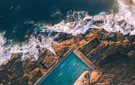 自然 水 岩石 鸟瞰 风景 大海 游泳池  电脑壁纸 4K壁纸