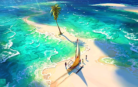 风景 海洋 水域 棕榈树 沙滩 岛屿  电脑壁纸 4K壁纸