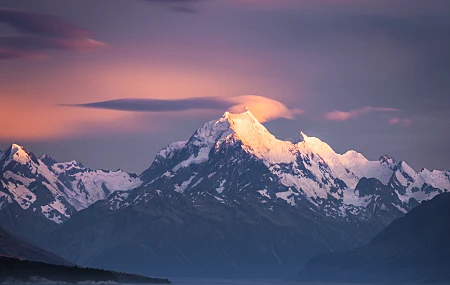 风景 自然 摄影 山脉 新西兰库克山 雪 峰 云 日落  电脑壁纸 4K壁纸