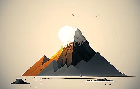 极简主义 艺术 简单背景 矢量 山脉 自然 日落 日出 风景 电脑壁纸 4K壁纸