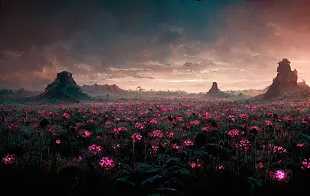 粉色的花 风景 山 云 植物 自然 黄昏 花 艺术  电脑壁纸 4K壁纸