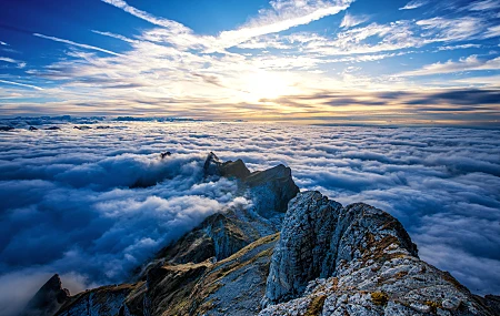  风景 云 山 天空 自然 岩石 阳光 瑞士 电脑壁纸 4K壁纸