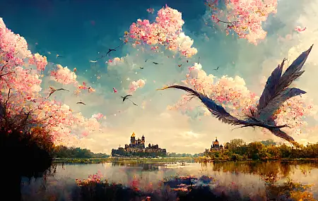 风景 鲜花 城堡 湖泊 自然 植物 鸟类 龙  电脑壁纸 4K壁纸