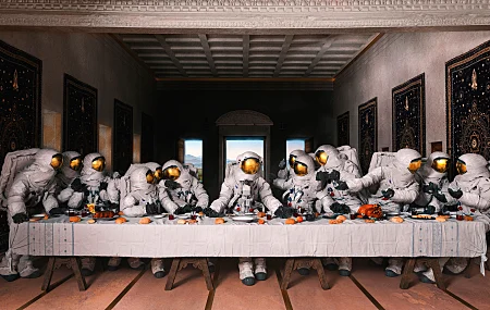 宇航员 最后的晚餐 扇子艺术 AI艺术 插图 绘画 数字绘画  电脑壁纸 4K壁纸
