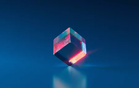 水晶 蓝色 立方体 反射 折射 块 简单背景 蓝色背景 抽象 AI艺术  电脑壁纸 4K壁纸