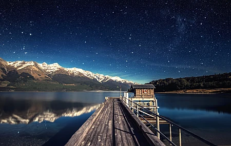 风景 星星 山 水 夜 湖 自然 地平线 平静的水 雪峰 户外 反射  电脑壁纸 4K壁纸