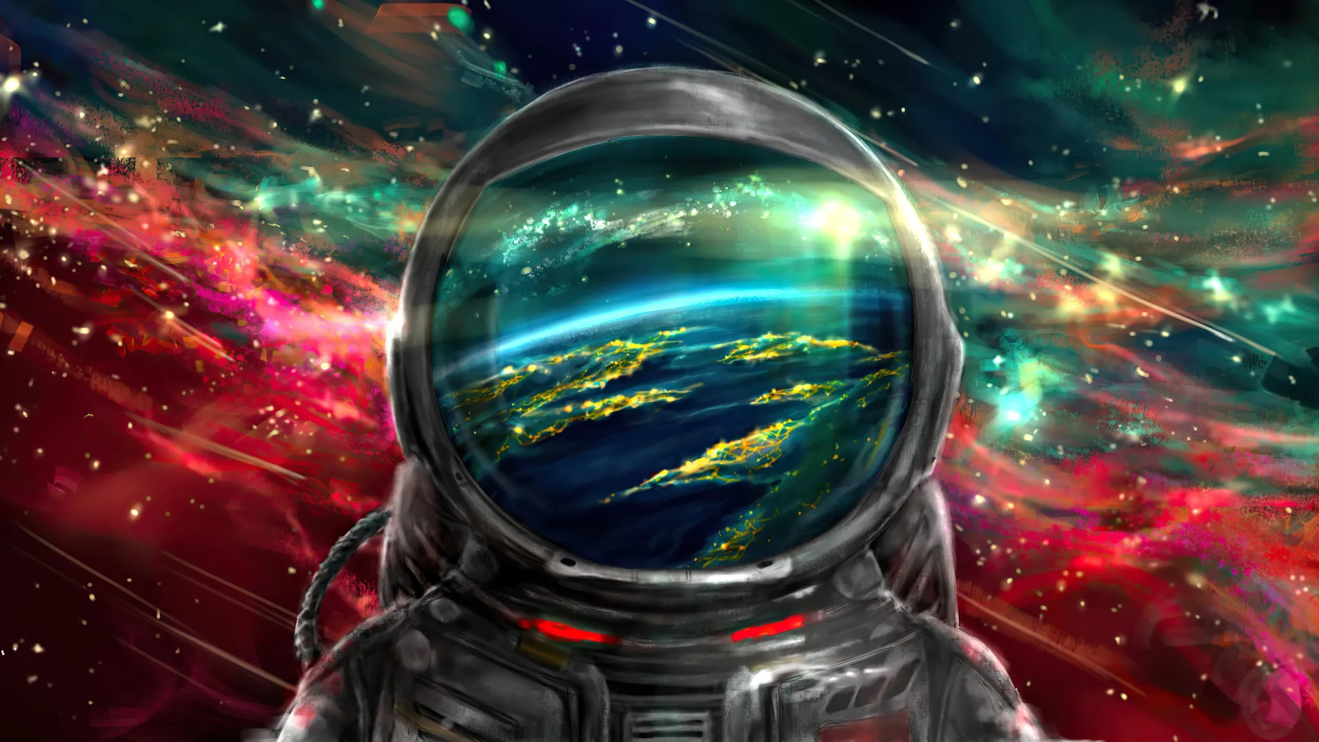 宇航员，VV-AVE，太空，太空艺术，彩色，行星，反射，星星，电脑壁纸，4K壁纸
