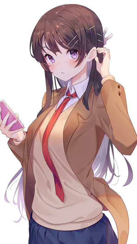 深色头发 站立 动漫 动漫女孩 AI艺术 兔女郎 樱岛美 紫色眼睛 校服 腮红 领带 