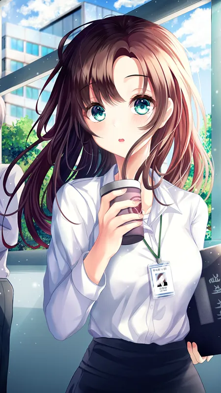 办公室女孩 深色皮肤 动漫 动漫女孩 水色眼睛 手机壁纸 4K壁纸