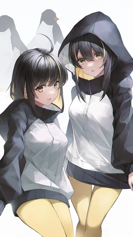 原创人物 双胞胎 两个女人 动漫 动漫女孩 艺术品 数字艺术 粉丝艺术 黄眼睛 手机壁纸 4K壁纸